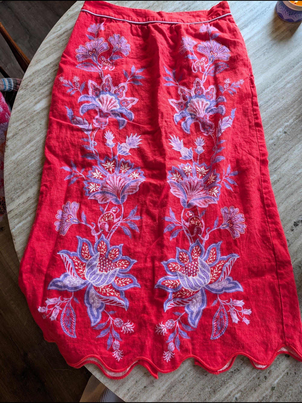 FARM Rio Embroidered Floral Midi Skirt